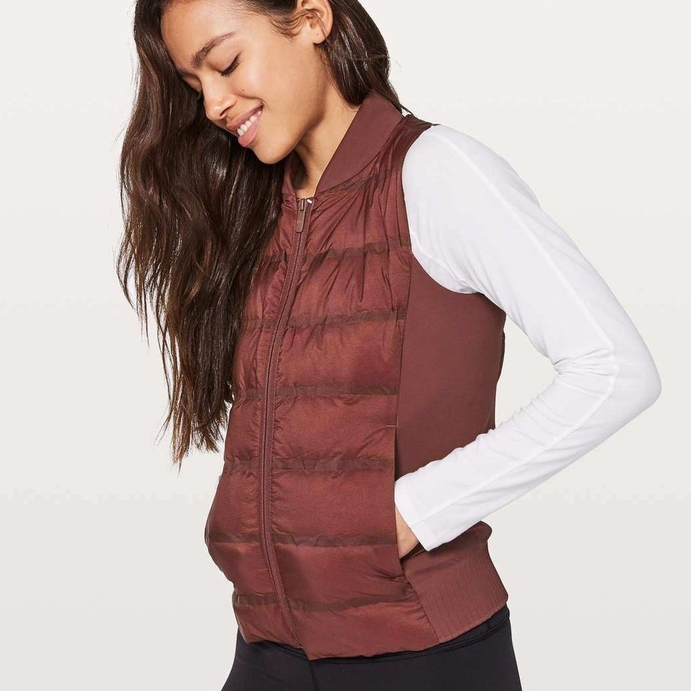 Lululemon Down Around Vest Dark Cedar Brown 800 Fill Goose Down Size 4 W4AJCS